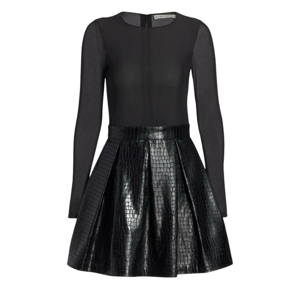 Alice + Olivia Chara Vegan Leather Black Dress